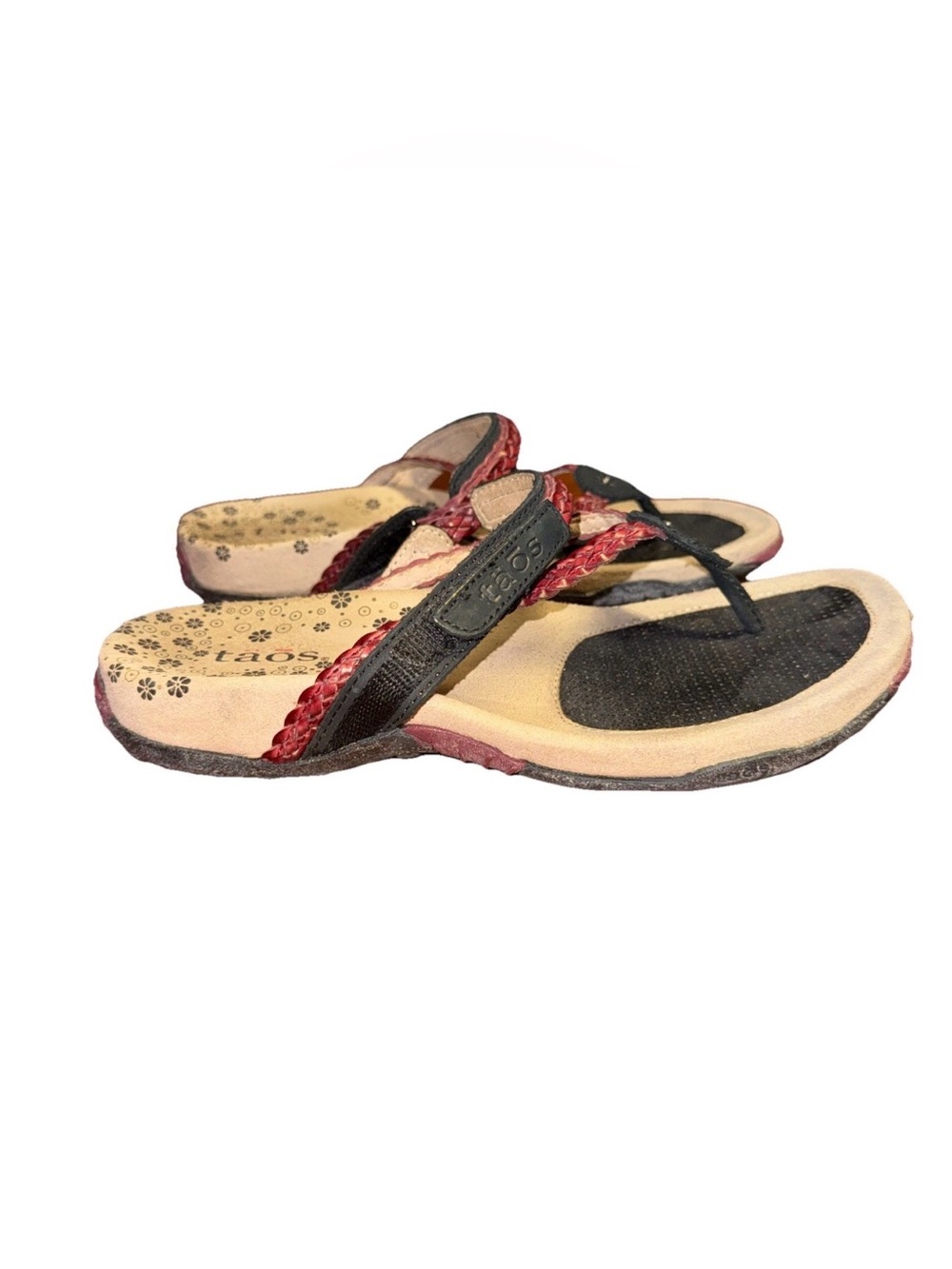 Taos Thong Womens Flip Flop Sandal Size 6 Casual Comfort Maroon Braided Leather